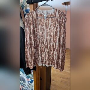 Chico's Brown and Cream Animal-Print Open Cardigan